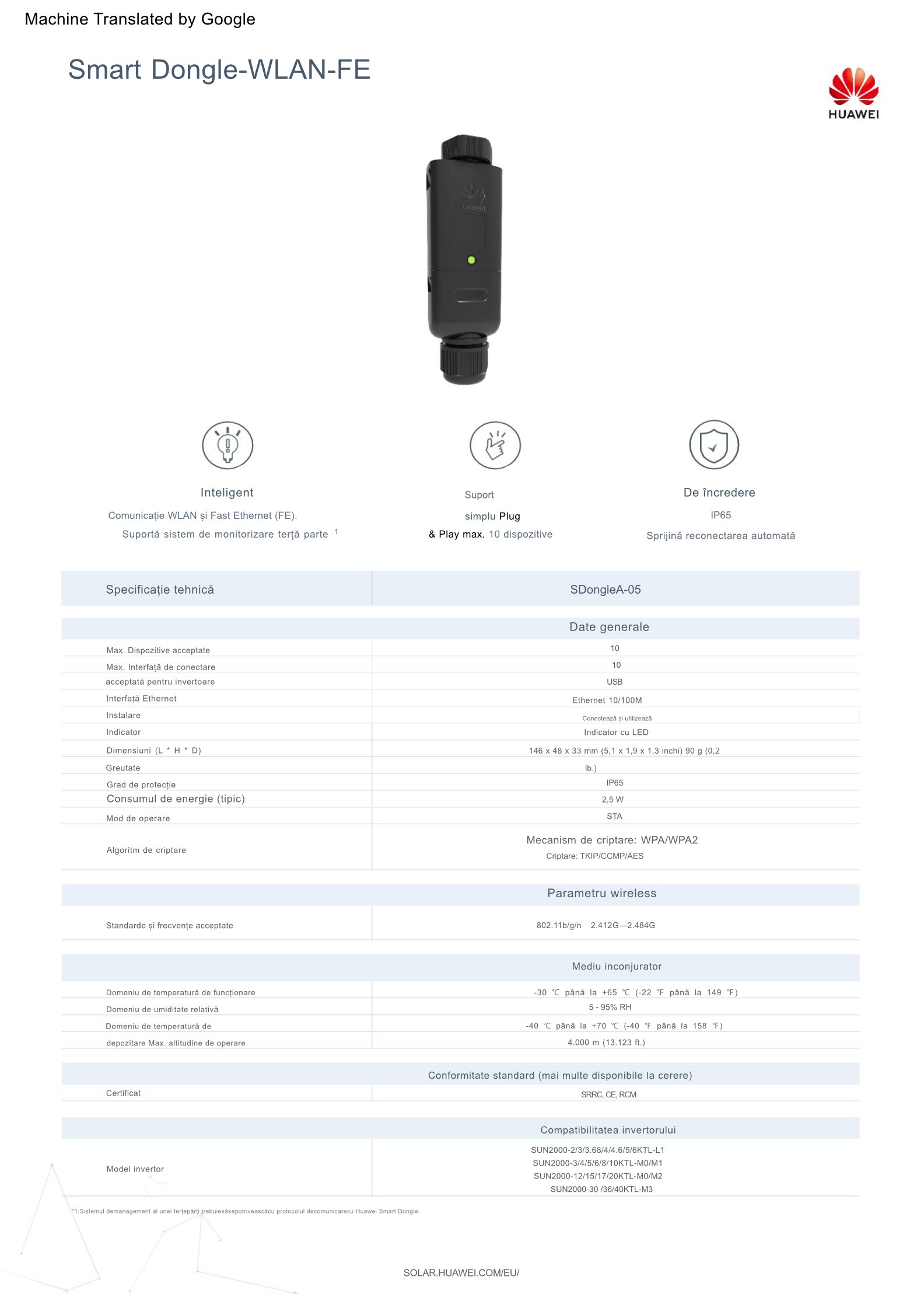KIT Invertor Huawei SUN2000 10KTL-M1 + Smart meter DTSU666-H 250A/50mA + SDongleA-05-WLAN-FE - imagine 4